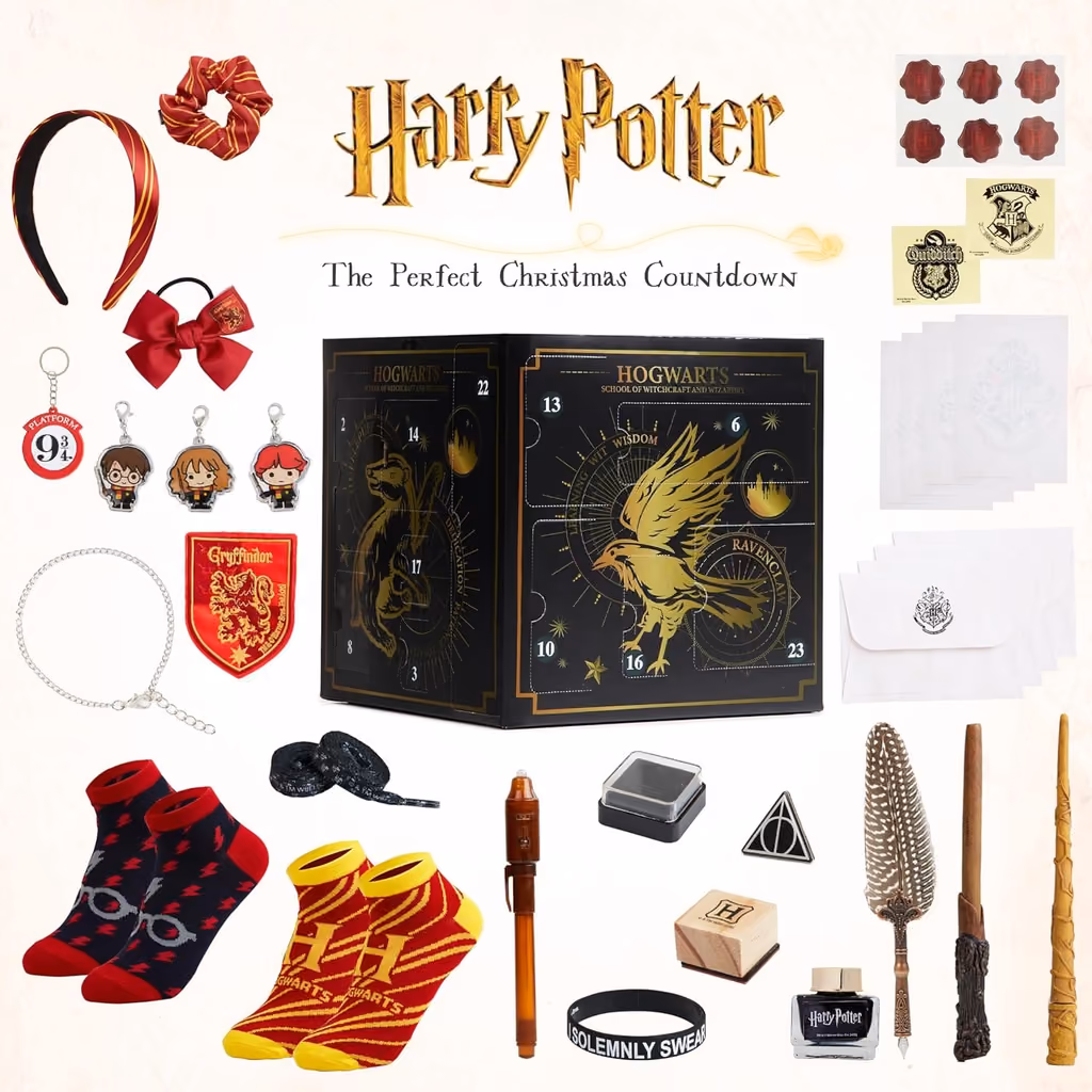 Harry Potter Hogwarts 2024 advent calendar contents, photograph 1 of 3