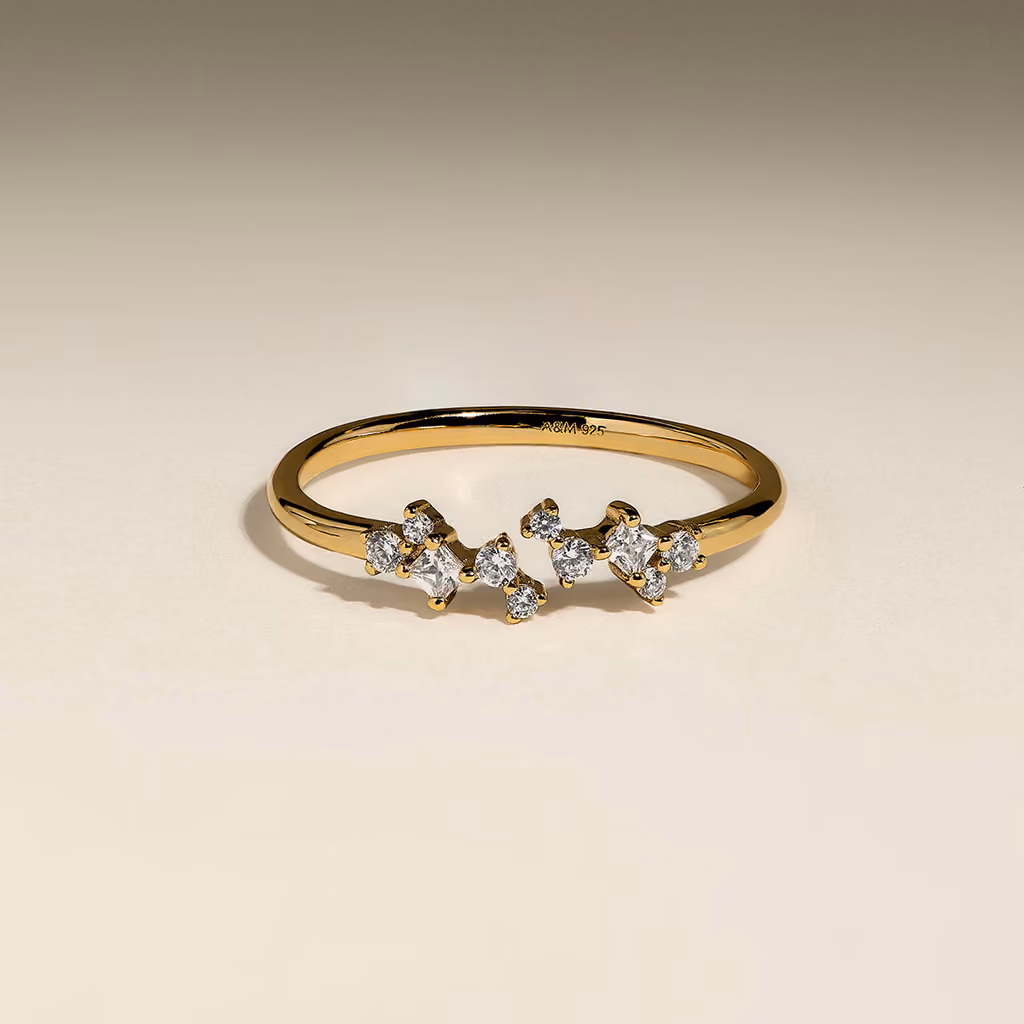 Astrid & Miyu Crystal Cluster Open Ring in Gold