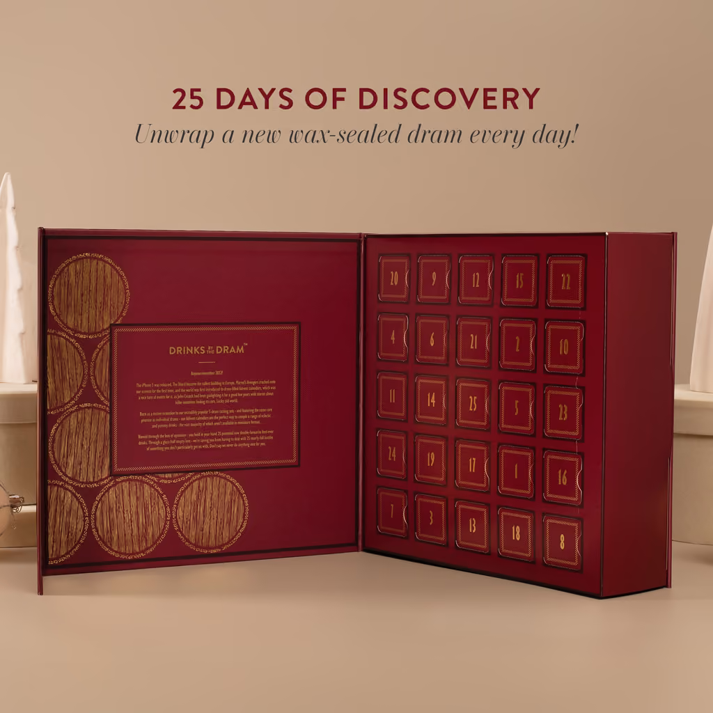 The red box standing open to show the numbered doors and the introduction panel