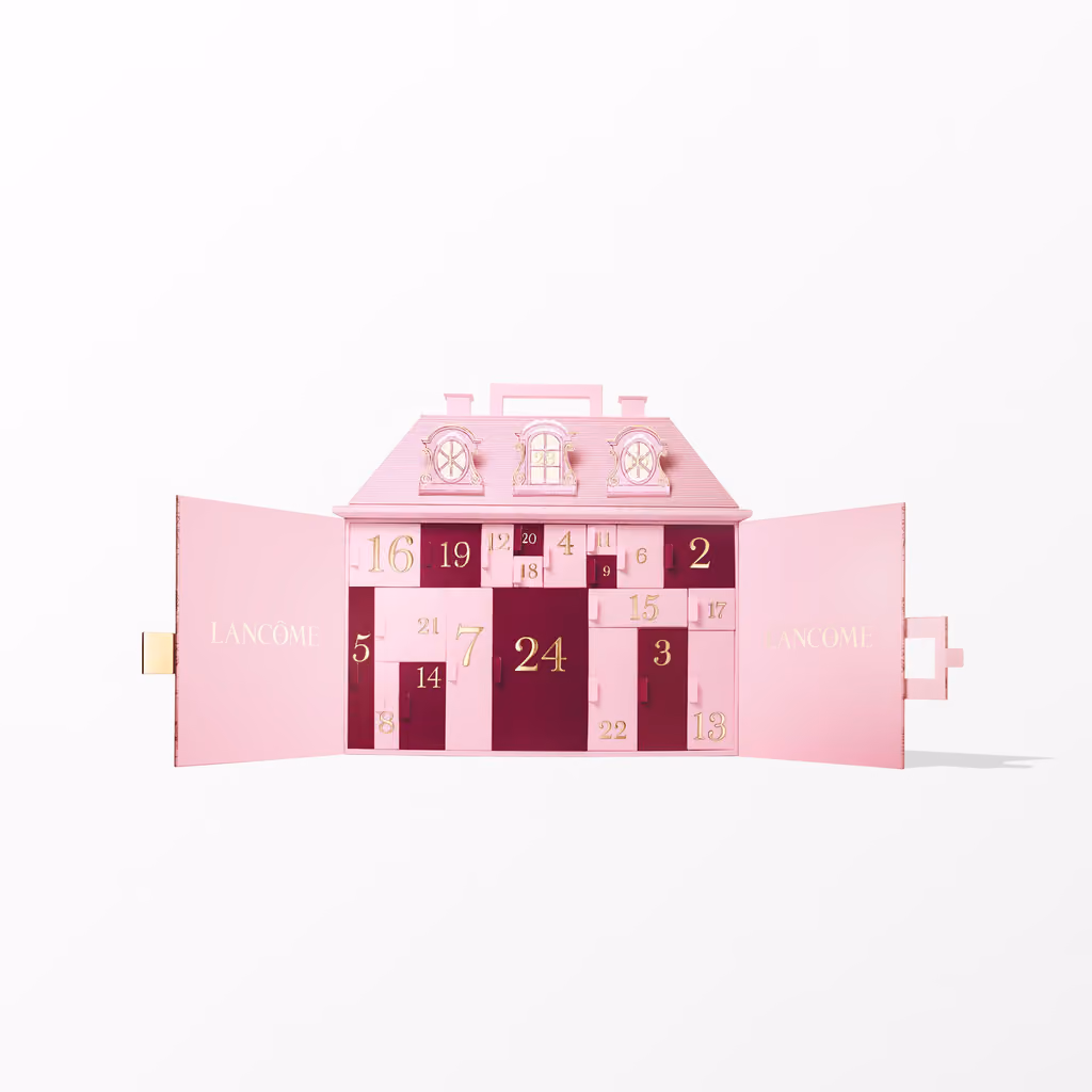 The pink Lancôme palace opened out, its 24 numbered doors in burgundy and pink