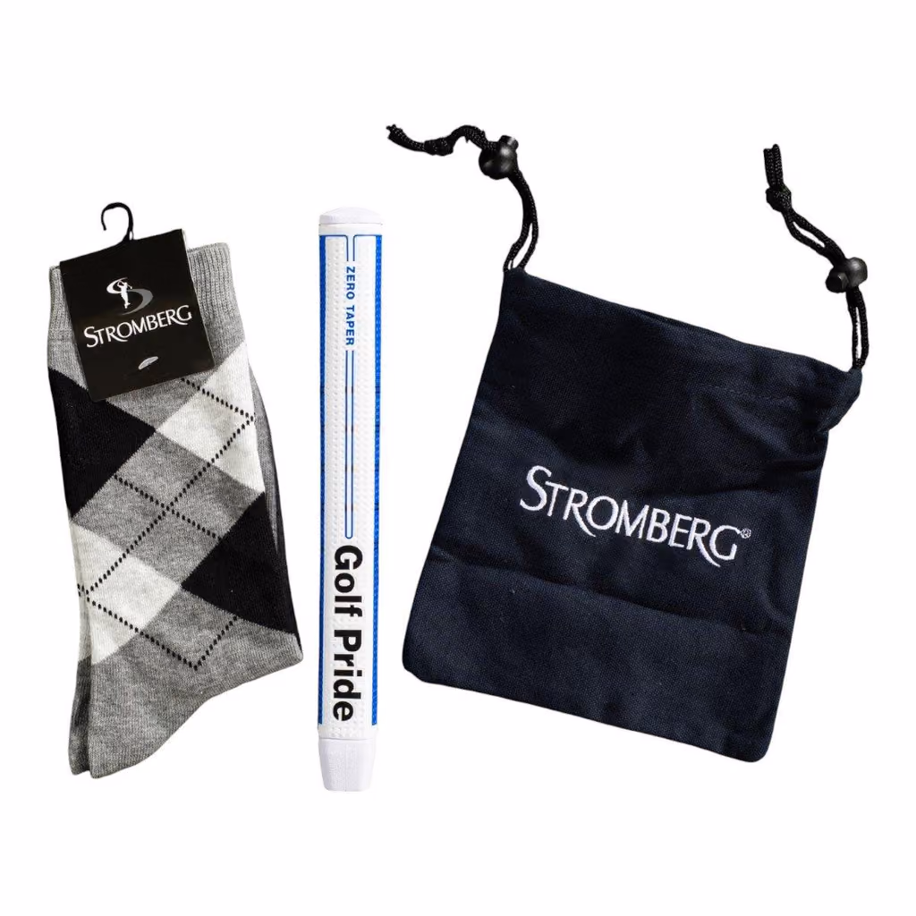 Stromberg argyle socks, a Golf Pride Zero Taper putter grip and a Stromberg pouch