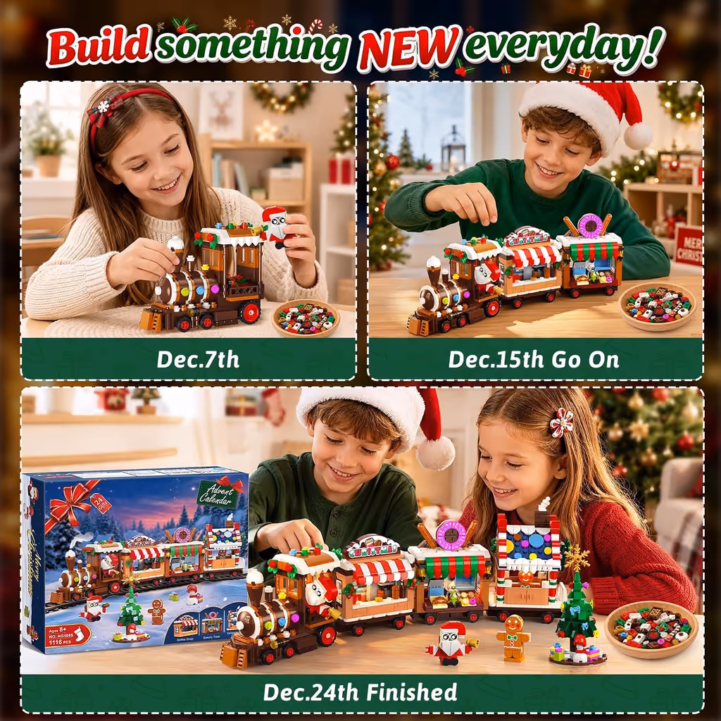 The train half built on day 7, day 15 and complete on day 24