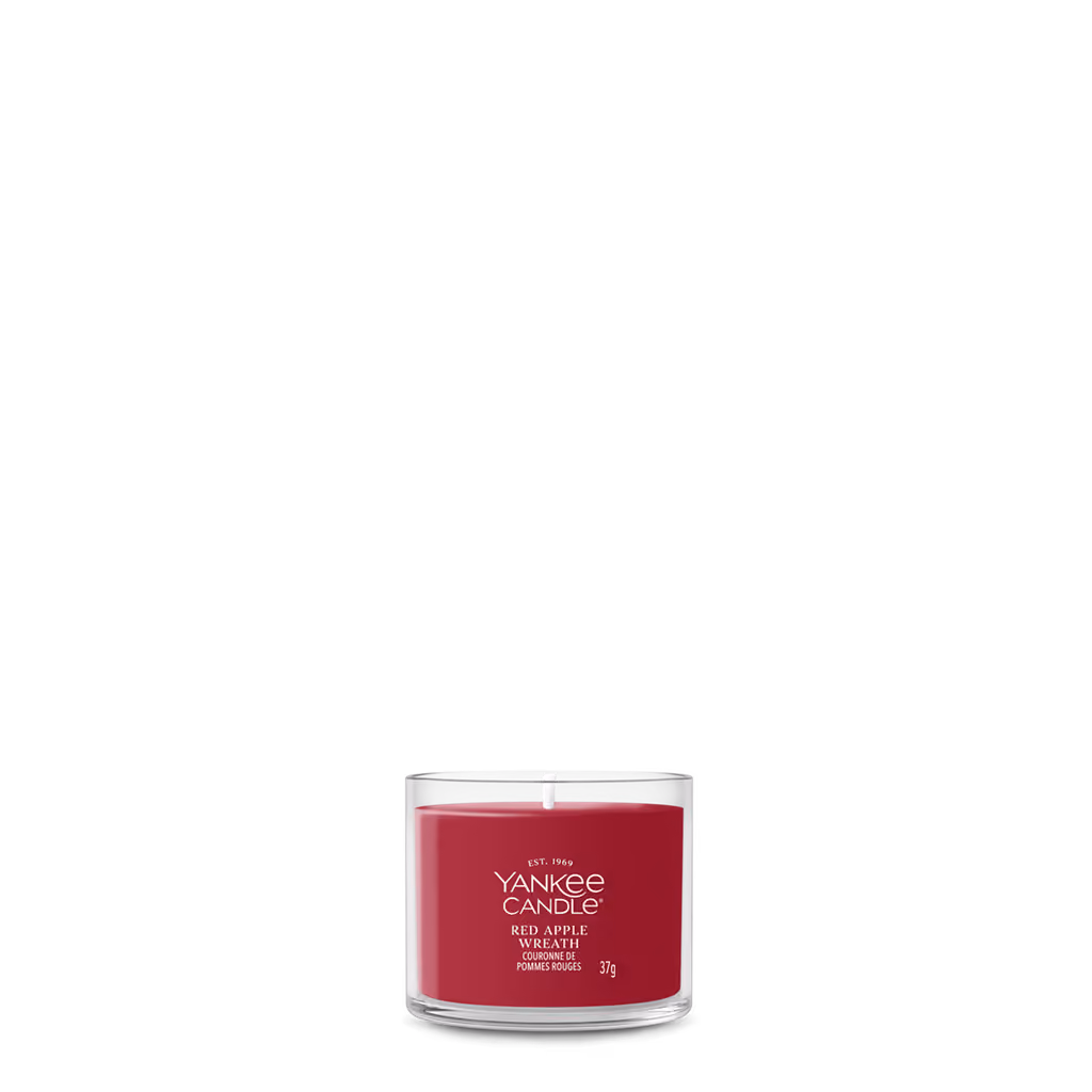 Red Apple Wreath mini filled votive, two