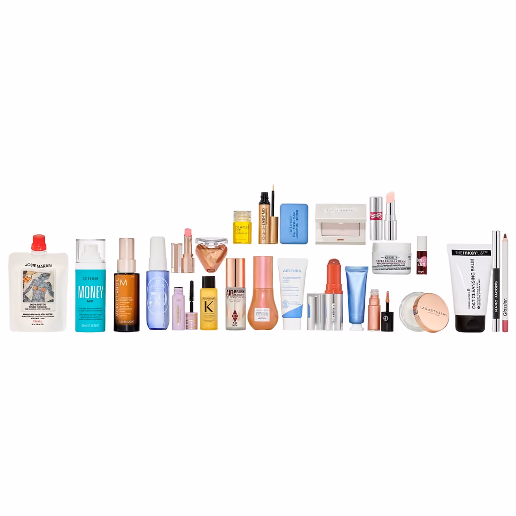 All 25 deluxe and full-size products from the Sephora Favorites USA 2026 calendar in a row