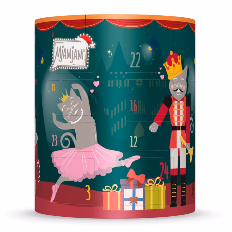 The back of the green drum with the nutcracker and numbered doors