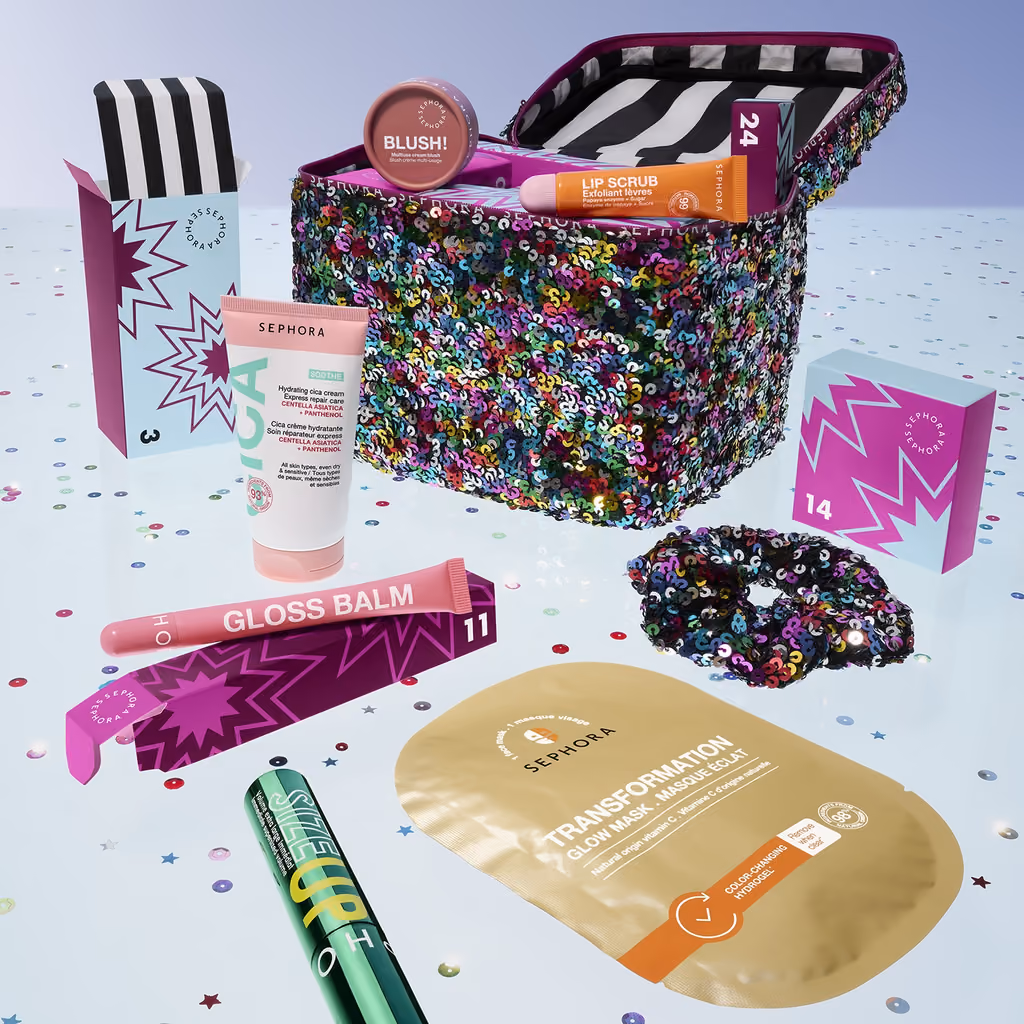 The Premium 2026 vanity case open with makeup and skincare arranged around it