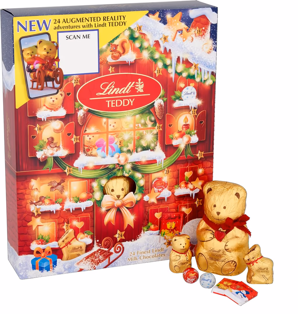 Lindt Teddy Milk Chocolate 2025 advent calendar contents, photograph 1 of 6