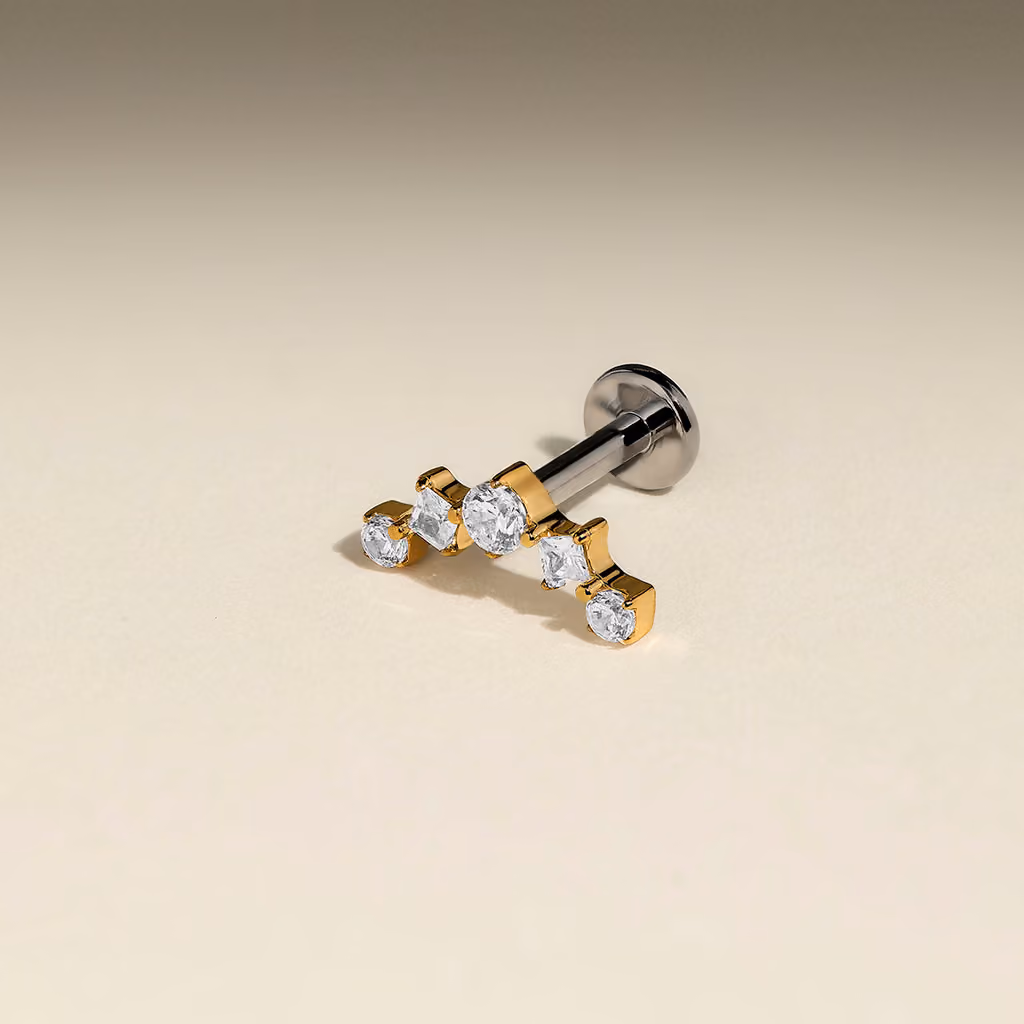 Astrid & Miyu Curved Square Crystal Titanium Piercing Stud in Gold