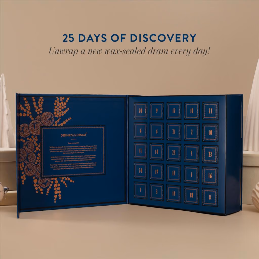 The box opened like a book to its grid of 25 numbered doors