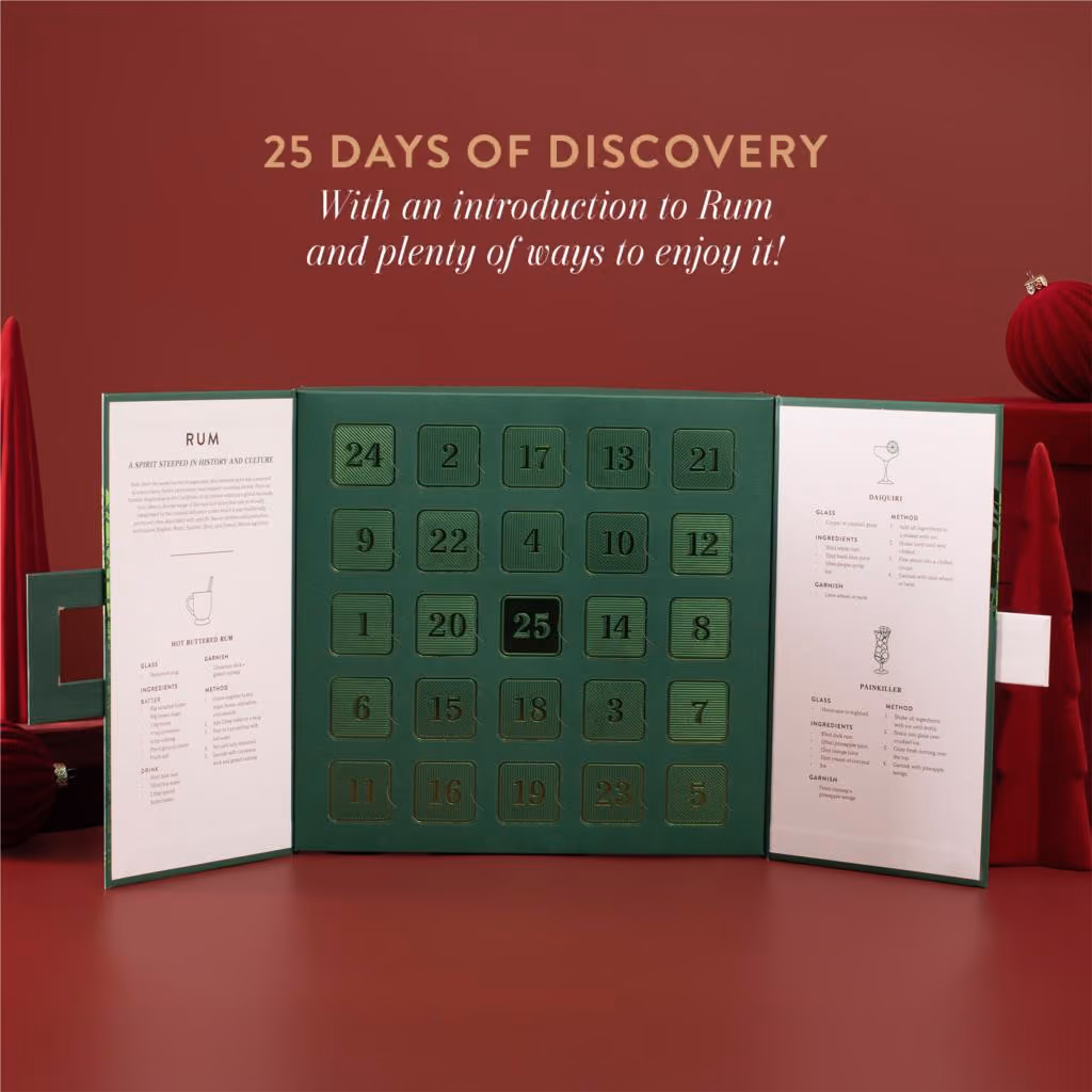 The box opened to its grid of 25 numbered doors