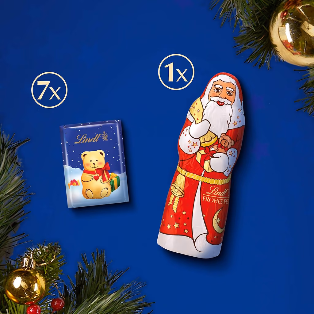 Lindt Medium Milk Chocolate 2025 advent calendar contents, photograph 1 of 3