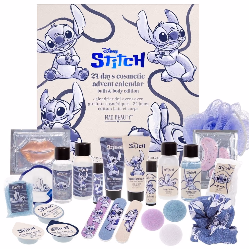 Disney Stitch Denim 24 Day Mad Beauty advent calendar contents, photograph 1 of 1