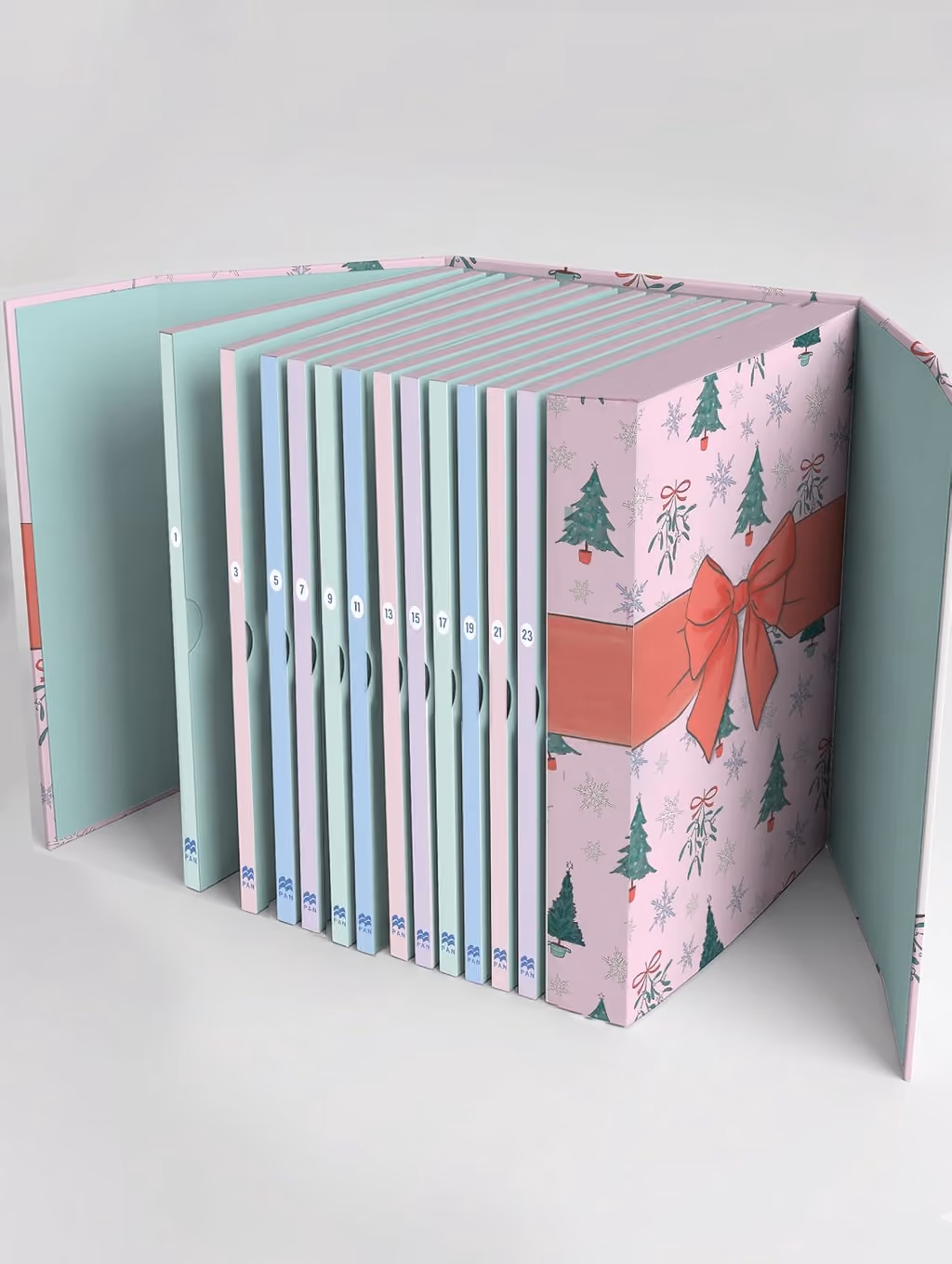 The open box with the twelve numbered paperbacks
