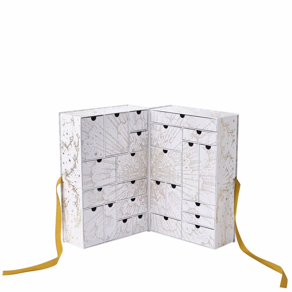 The Cult Beauty 2026 box open and empty, its 25 numbered drawers showing
