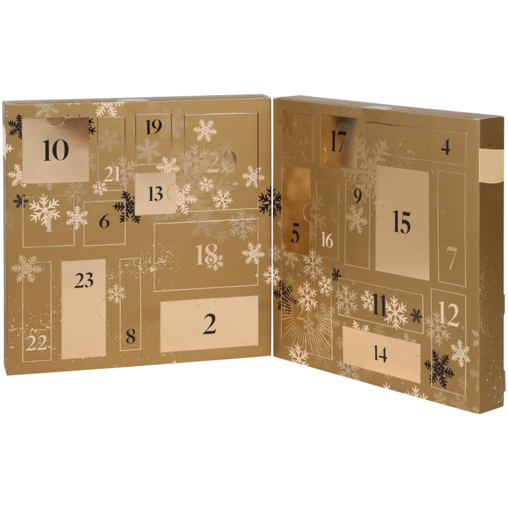 The Spa Exclusives calendar opened out, showing its 24 numbered doors