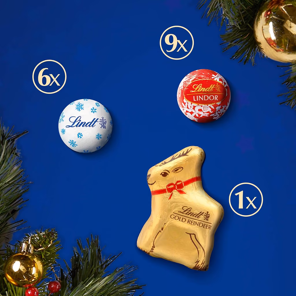 Lindt Medium Milk Chocolate 2025 advent calendar contents, photograph 2 of 3