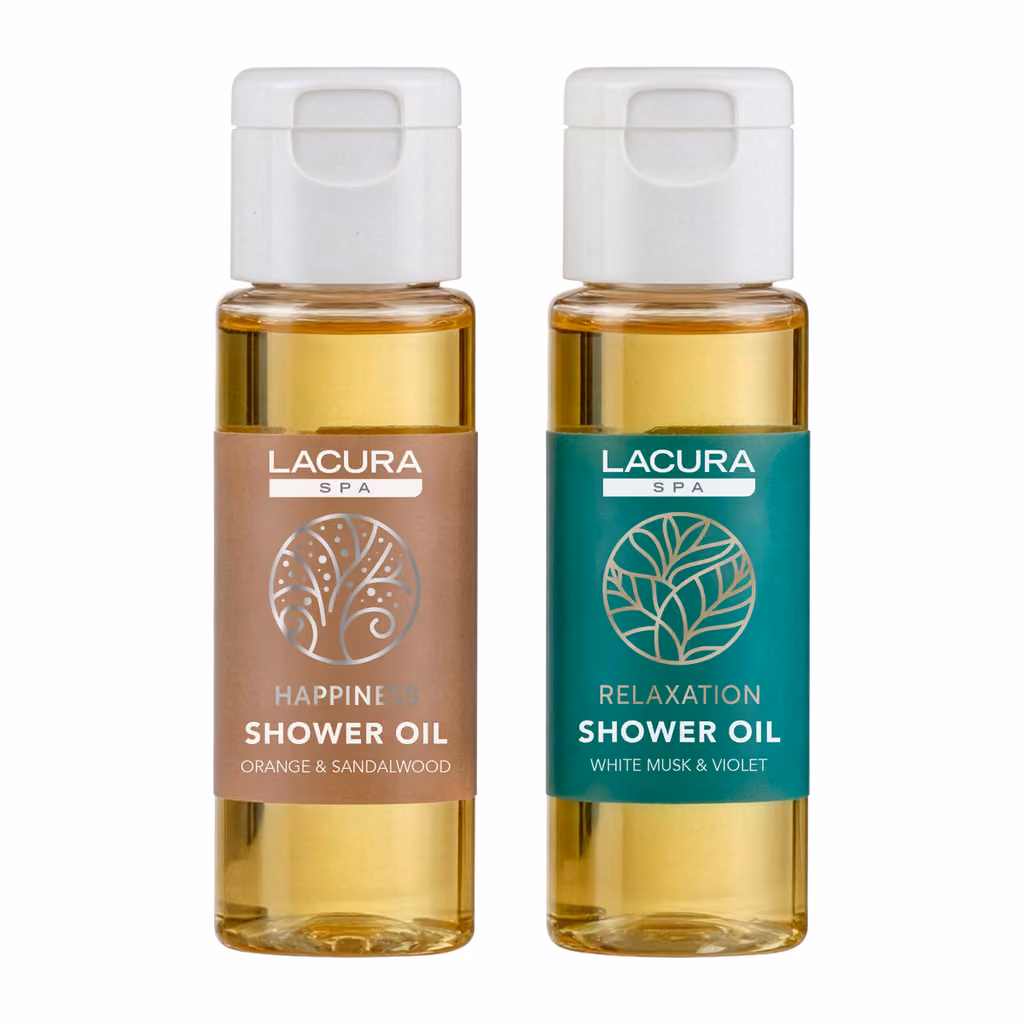 Two Lacura Spa shower oils, Happiness and Relaxation