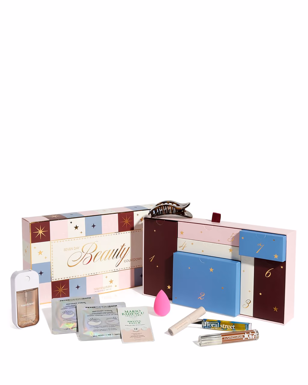 The drawer box with the eight products in front