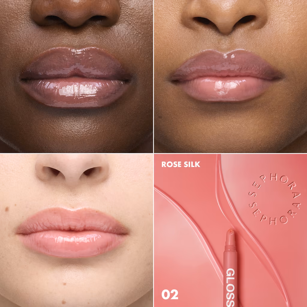 Close-up lip swatches of the Sephora Collection 2026 gloss and tint shades