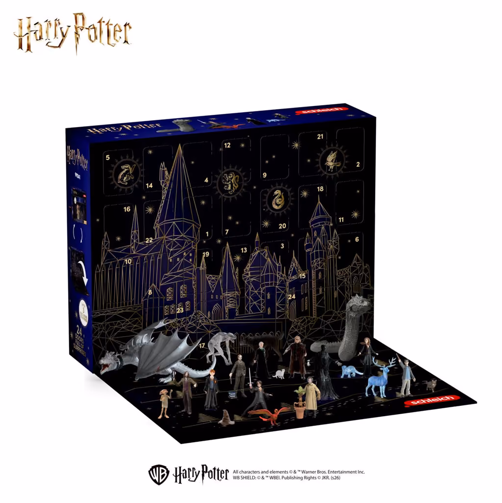 The box opened into the Hogwarts skyline with the mini figurines arranged in front