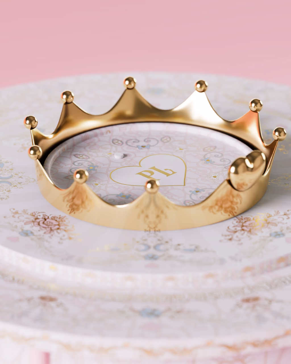 The gold crown that tops the P.Louise 2026 carousel box, seen from above