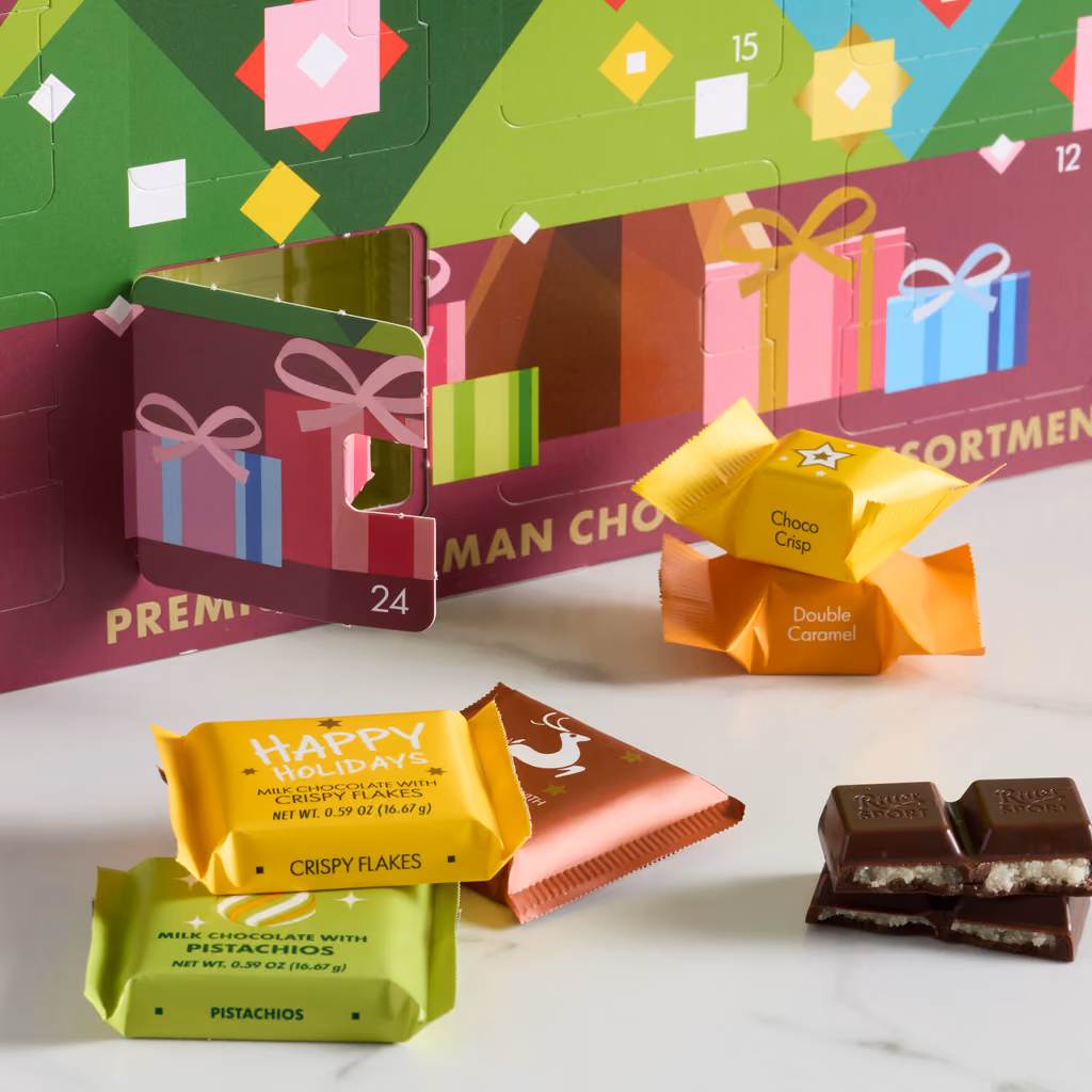 Doors open on the box with minis and Choco Cubes in front