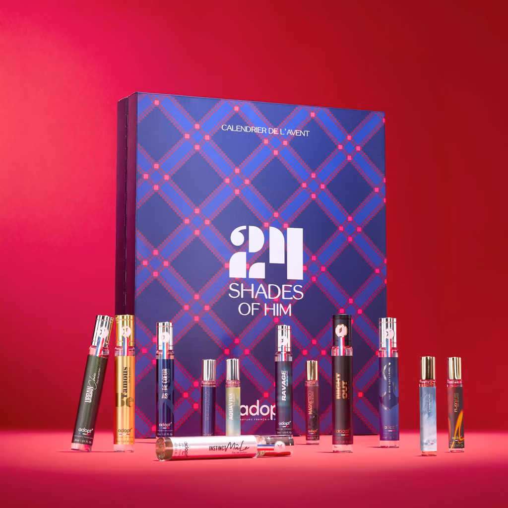 The closed box with a row of sprays and bottles in front