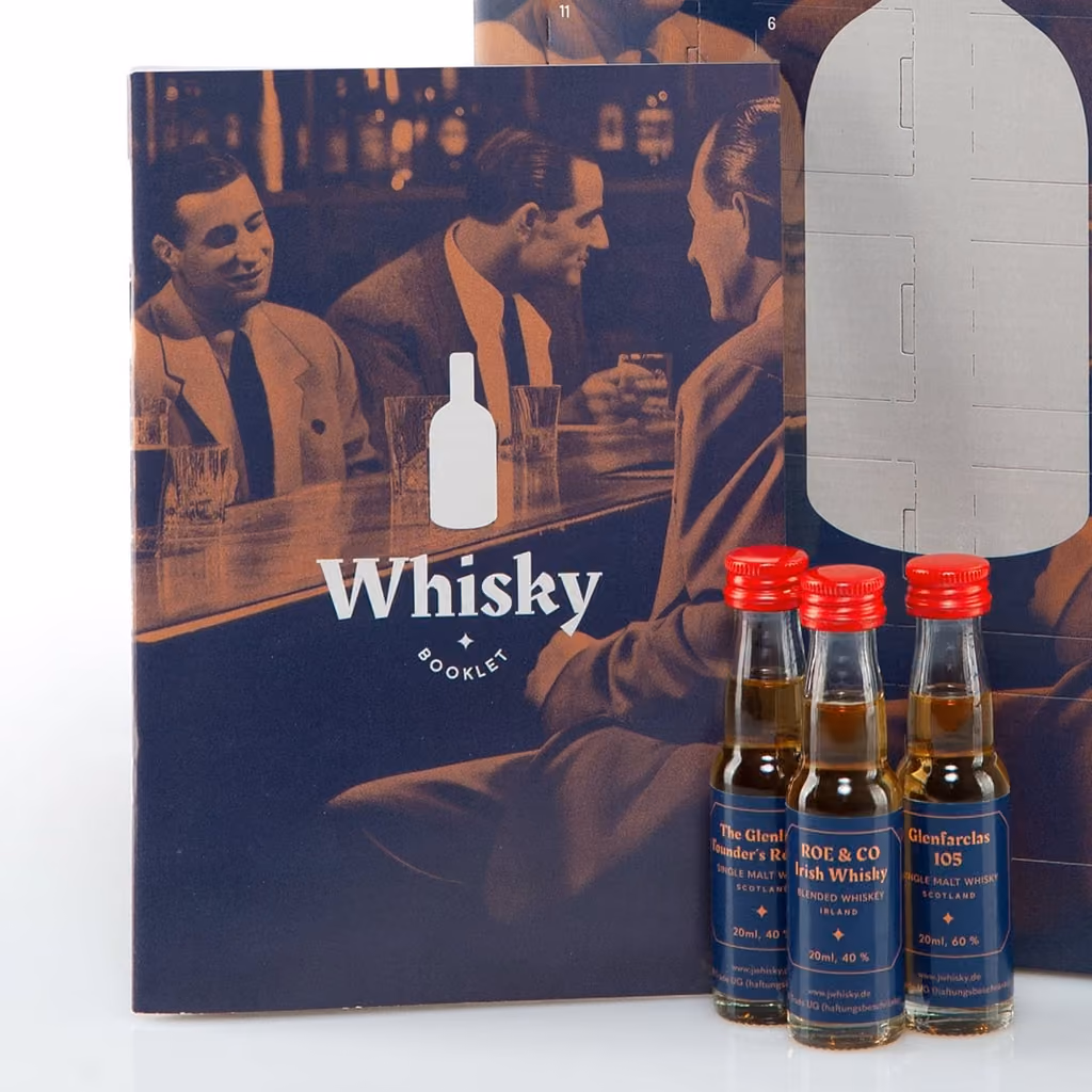 The Whisky booklet with three mini bottles in front of the box