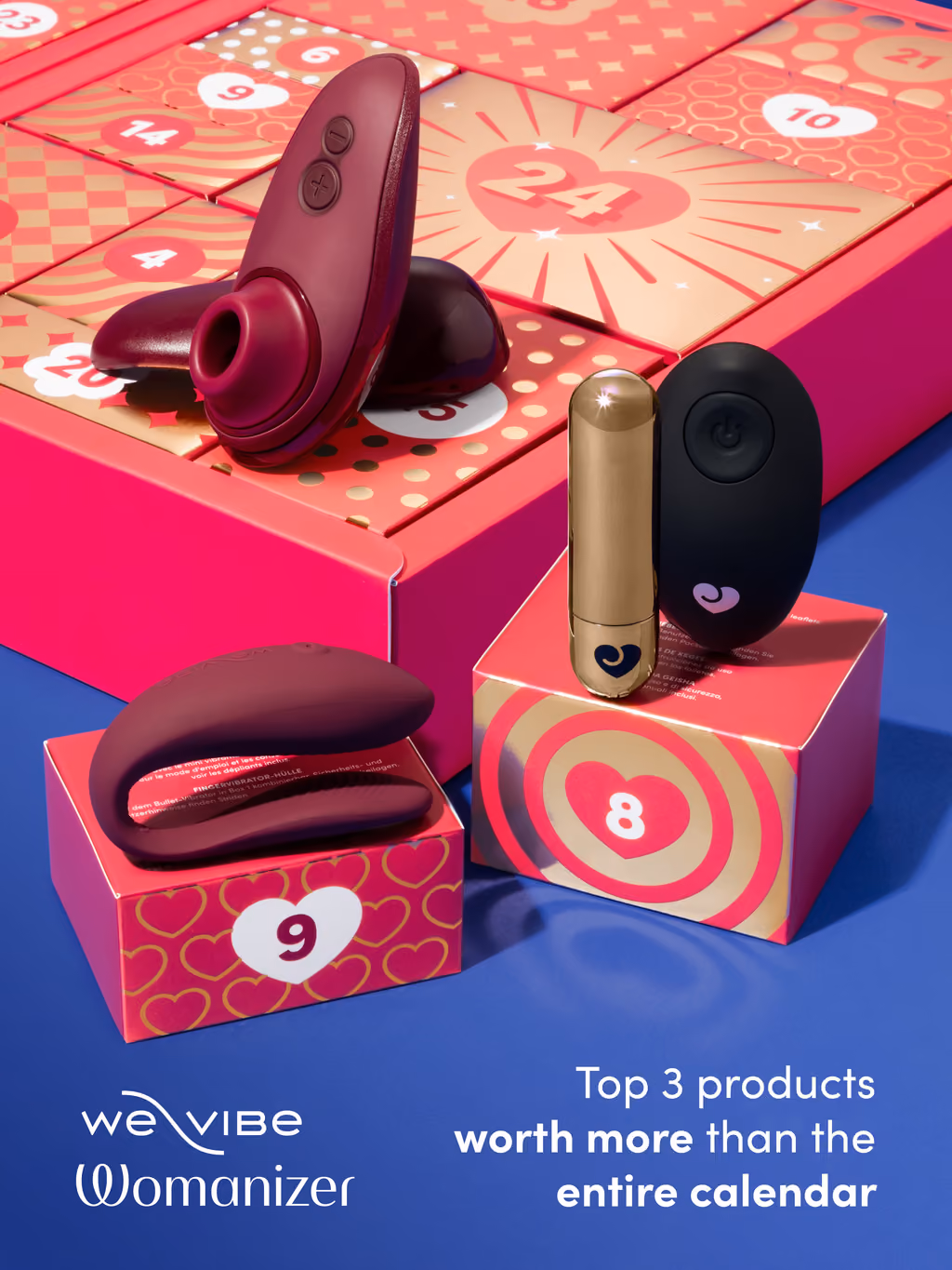 The Womanizer Liberty 2, We-Vibe Sync Lite and bullet on the open red drawers