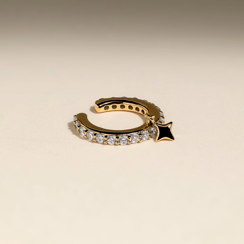 Astrid & Miyu Star Charm Pavé Ear Cuff in Gold