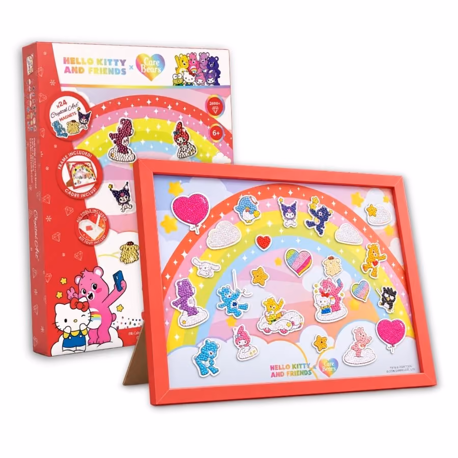 The box beside the framed board with the finished magnets