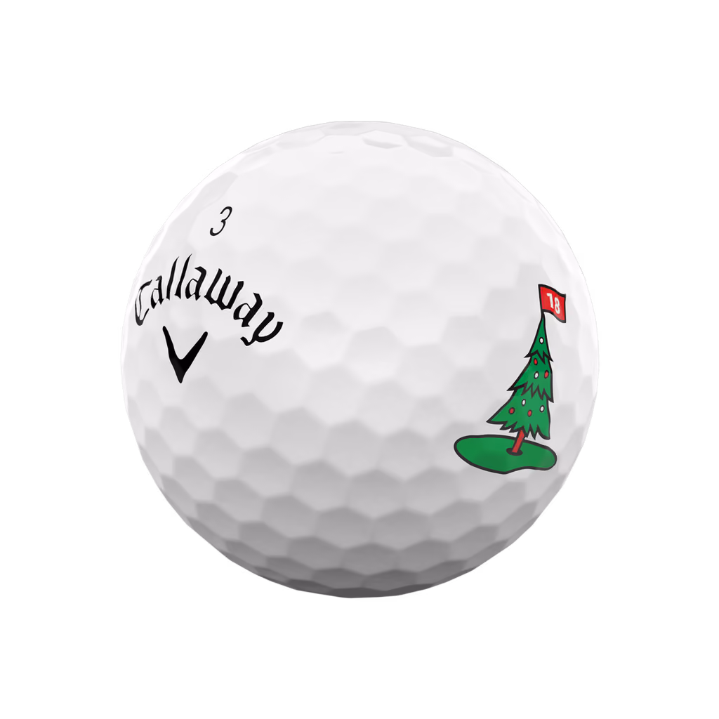 Ball 3, printed with a Christmas tree on the eighteenth green