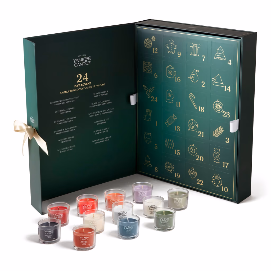 The book opened to its numbered doors with the votives in front