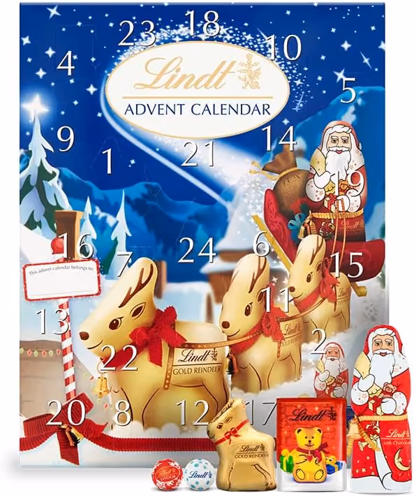 Lindt Medium Milk Chocolate 2025 advent calendar contents, photograph 3 of 3