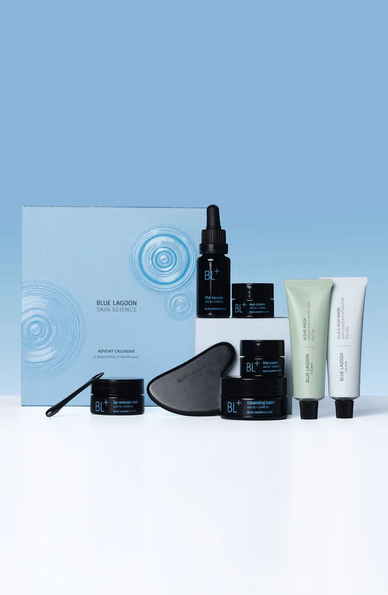 The products arranged in front of the box