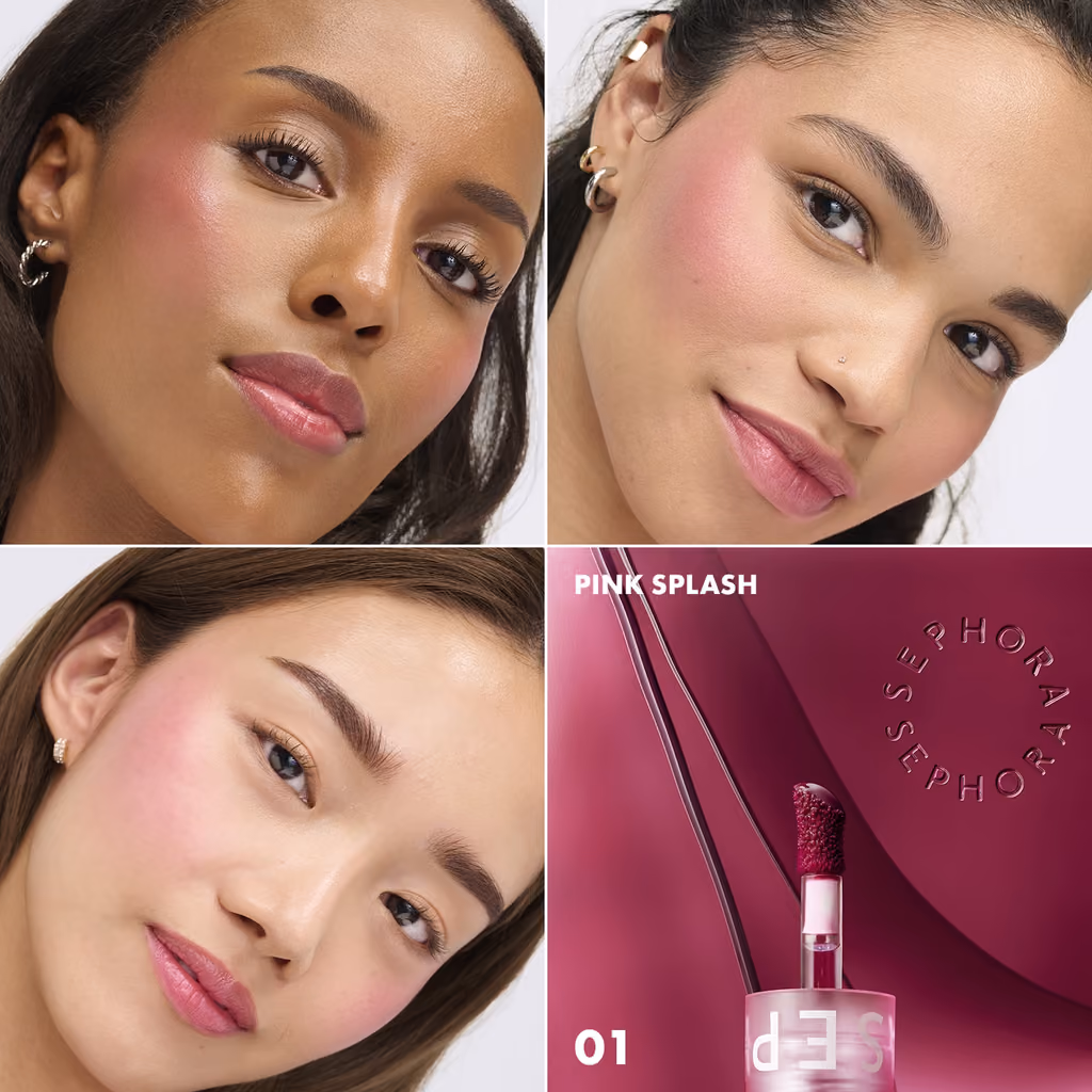 Models wearing blush and lip products from the Sephora Collection 2026 calendar